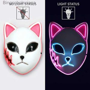 Tema Costume Halloween Cat Face Mask Led incandescente Cartoon Cosplay Puntelli per le donne Anime Cosplay Maschere Maschere di volpe Decorazione Cute Haunted HouseL231008