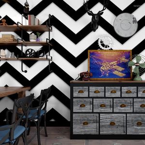 Wallpapers Modern Simple Black And White Horizontal Stripes Wavy Wallpaper Barber Shop Dining Hall 3D Living Room Background Wall