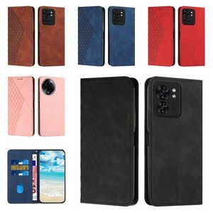 Skin Feel Cube Leather Wallet Case For OPPO A58 4G A78 Ralme 11 4G 5G Motorola Moto Edge 40 G14 Credit ID Card Slot Holder Flip Cover Diamond Suck Magnetic Pouch