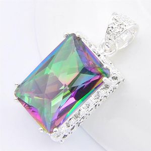 LuckyShine 10 PCS Square Vintage Mystic Rainbow Topaz Gems 925 STERLING Gümüş Kaplama Düğün Takı Kadınlar için Boyun için Soyma270W