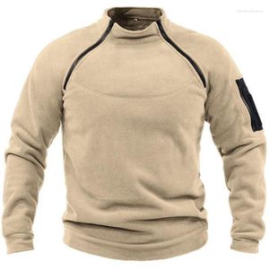 Suéter masculino 2023 outono e inverno gola militar ao ar livre suéter respirável casacos quentes com zíper decoração pulôver de cor sólida