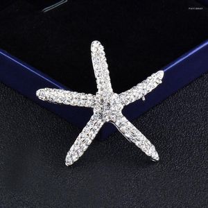 Broszki Kioozol Trend Silver Color Starfish Rhinestone for Women Fashion Biżuteria Przyjazd Weselny akcesoria 061 KO1