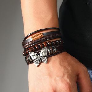 Braccialetti con ciondoli Bracciale da uomo in stile etnico retrò farfalla multistrato intrecciato a mano in pelle da donna personalizzata