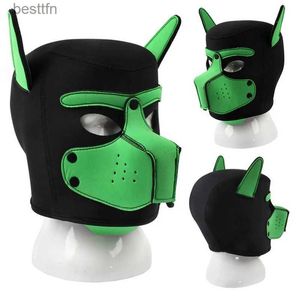 Tema kostym unisex sexig kommer av män kvinnor latex öppen munhål hund huvudbonad full ansikte fetisch mask huva för halloween valpspel partyl231007