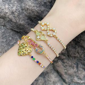 Brazalete Moda Joyería de mujer Corazón AMOR Micro Incrustaciones Color Zircon Oro Pulsera de tracción ajustable Una pieza