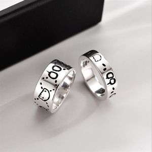 Sterling Silver Platinum Plated Skull Band Ring Men's and Women's Fashion Luksusowy projektant Pierścienie Never Fade305k