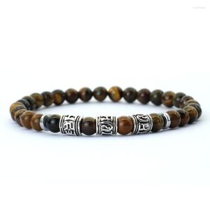 Filo 6mm Perline di pietra naturale fatte a mano Bracciale occhio di tigre Antico Om Mani Padme Hum Buddha Braclet per uomo Donna Bracciale Yoga Gioielli