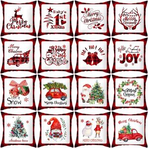 Pillow Merry Christmas Home Decor Cover Santa Elk Red Car Letter Printed Pillowcase Plaid Festival Decorations