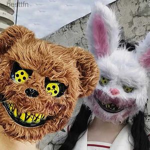 Tema Traje Halloween Coelho Sangrento Máscara de Horror Urso de Pelúcia Feriado Vem Prop The Purge Cosplay Carnaval Execute Venha para Adulto MaskL231007