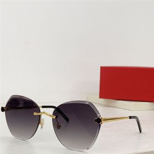 Neue Modedesign-Cat-Eye-Sonnenbrille 0455S mit Metallrahmen, randlos geschnittener Linse, einfacher und beliebter Stil für den Außenbereich, UV400-Schutzbrille