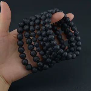 4mm 6mm 8mm 10mm 12mm Natural lava bracelet Gemstone Healing Power Energy Beads Elastic Stretchable stone round Beads Bracelet