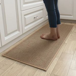 Tapetes Tapete Tapete Cozinha Entrada Porta Linho Anti-Slip Longo Lavado Tapete Resistente a Óleo Natural Tapete Sarja Durável Bottom Weave Borracha 231006