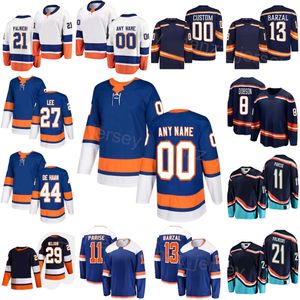 Costurado Hóquei 8 Noah Dobson Jerseys 44 Jean-Gabriel Pageau 11 Zach Parise 21 Kyle Palmieri 29 Brock Nelson 13 Mathew Barzal 27 Anders Lee Marinha Branco Homem Mulher Juventude