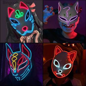 Tema kostym anime demon slayer mask ljus upp ledmask halloween fest mask kimetsu nr yaiba kamado tanjirou film party cosplay maskl231008