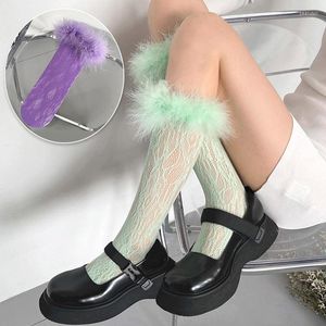 Women Socks Trendy Sexy Fishnet Summer Lace Feather Soft Comfy Elastic Mesh Trim Transparent High Street Medium Tube