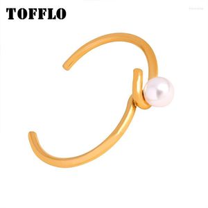Armreif TOFFLO Edelstahl-Schmucklinie, schlichter Ring, umwickelt, eingelegtes Perlenarmband, Damenmode, BSZ193