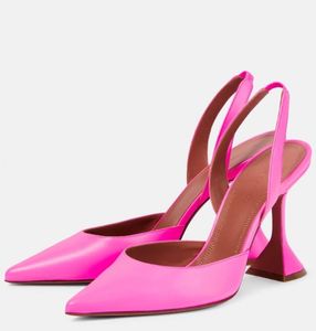 Top Nice Amina MUADDI Ami bombas de couro Sandálias Sapatos para Mulheres Design de Tiras Coberto Stiletto Sexy Verão Dedo Apontado Festa de Casamento Calçado de Noiva