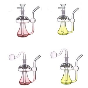 Atacado Crescer no Escuro Mini Hookah Lumious Cogumelo Forma Tubos de Queimador de Óleo de Vidro Água Dab Rig Bongos Cachimbo Com 14mm Tigela de Fumar Tabaco Masculino