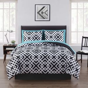 Conjuntos de cama Mainstays Black Geometric 8 Piece Bed em um saco Consolador Conjunto com lençóis King 231007