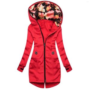 Damenjacken, Winterjacke, Kapuzenmantel, Damenmode, Blumendruck, Reißverschlusstasche, Sweatshirt, Langarm, 2023