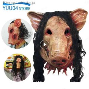 Thema Kostüm Scary S Schwein Kopf Maske Halloween Cosplay Party Schreckliche Blutige Tier Masken Karneval Erwachsene Horror Kommen Kopf Abdeckung latex MaskL231008