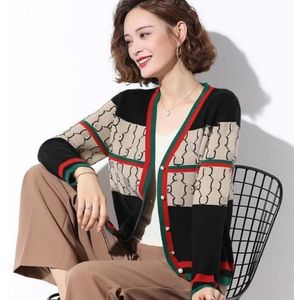 23SS v-Neck 럭셔리 스웨터 여성 긴 소매 격자 무늬 편지 디자이너 스웨터 여자 편직 카디건