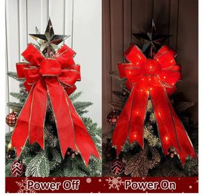 Christmas Decorations 28X50cm Christmas Decorations For Home 2024 LED Large Luminous Ribbon Knot Handmade Creative Christmas Tree Decoration Bow 231006