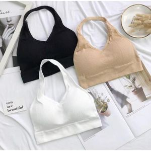 Camisoles tanques superior esporte sutiã sem costas roupa interior feminino halter sutiã feminino acolchoado sem fio sutiãs sexy bralette sem mangas colete cortado