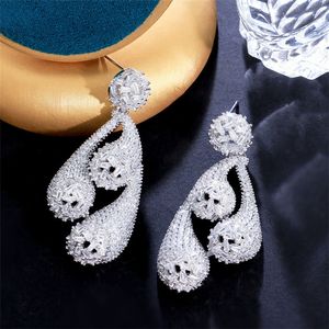 Moda stile francese fascino grande diamante orecchino designer per donna bianco pieno AAA zirconi sudamericani donna argento matrimonio orecchini di fidanzamento gioielli