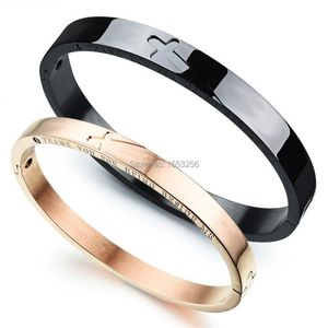 Amante dele e dela casal promessa jóias presentes cruz de aço inoxidável suave pulseira esposa husbaand presente bangle304t