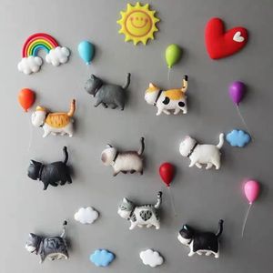 Fridge Magnets 9Pcs/Creative Cat Refrigerator 3d Cartoon Cat Magnet Cute Magnetic Stickers Message Stickers Cute Cats Home Decore 231007