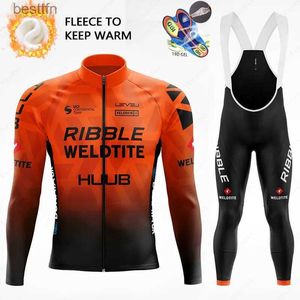 Andra kläder 2023 Huub Men Cycling Set Winter Fleece Långärmad mountainbike cykelkläder utomhus racingkläder Suitl231007