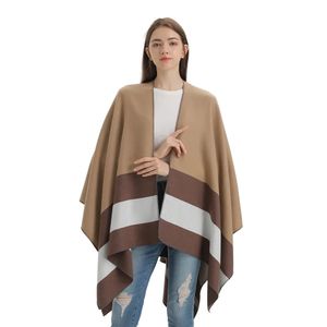 Scarves Womens cashmere feel double sided shawl classic striped cardigan Spring Autumn vintage Winter cape Soft large blanket 231007