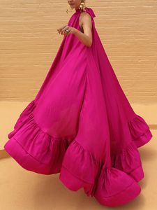 Casual Dresses Yeezzi 2023 Kvinnlig stilig fast färgstativ krage falbala sjöjungfest klänning ärmlös semester maxi för kvinnor