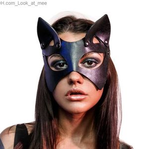 Party Masks 2023 Women Sexig Leather Cat Ear Mask Cosplay Carnival Night Club Party Fox Half Face Mask Halloween Party Ball Costume Supplies Q231009