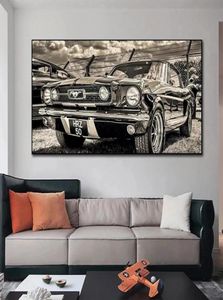 1965 Ford Mustang Car Canvas Paintings Sports Car Plakaty i grafiki ścienne zdjęcie do salonu wystrój domu cuadros2407543
