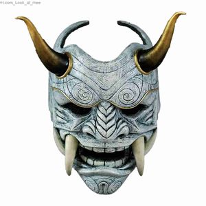 Partymasken Erwachsene Unisex Halloween Gesichtsmasken Japanischer Hannya Dämon Oni Samurai Noh Kabuki Prajna Teufelsmaske Latex Partymasken Q231007