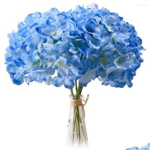 Dekoratif çiçek çelenkleri açık mavi ortanca ipek kafalar paketi 20 fl yapay sapları ile drop teslimat ev bahçesi şenliki p dhvkq