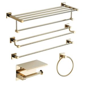 Bath Accessory Set Brushed Gold Copper Bathroom Shelf Wall-mounted Shower Room Storage Rack Shower Shelving Bathroom Accessories 231007