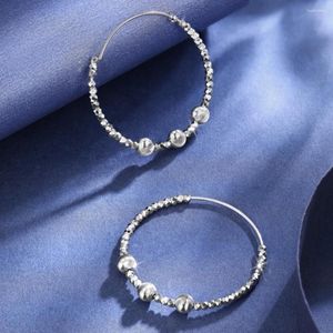 Stud Earrings Real Pure Platinum 950 Hoop Women Lucky Carved Beads Ball Dangle 5.6-5.9g
