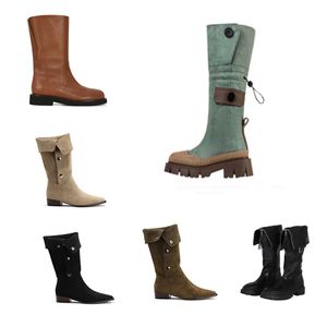 Tasarımcı Savaş Boot Sonbahar Kış Sıcak Ayakkabıları Kadınlar Denim Mavi Ordu Yeşil Siyah Kahverengi Pamuk Açık Mekan Botlar Eur 36-40