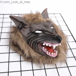 Party Masks Halloween Latex Rubber Wolf Head Hair Mask Werewolf Gloves Costume Party Scary Decor Masquerade Props Q231009