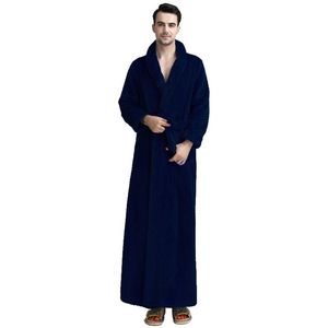 Mężczyźni Boshobe Extra długie, grube ciepłe siatkę Flanel Bathrobe Mens Winter Bath Srain