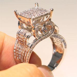 Scintillanti gioielli di lusso di alta qualità argento sterling 925 riempimento pavimenta zaffiro bianco diamante CZ anello gufo festa donna fede nuziale Ri307J