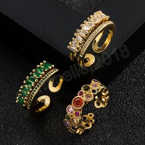 Luxury Zircon Gold Color Double Student Open Rings for Woman 2023 New Fashion Goth Finger Jewelry Wedding Party Girl Sexig Ring