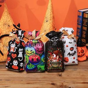 Present Wrap 10-100 st/pack Halloween Candy Treated Bags With DrawString Sweet Plastic Goodie Påsar för barn Halloween Party Supplies X1007