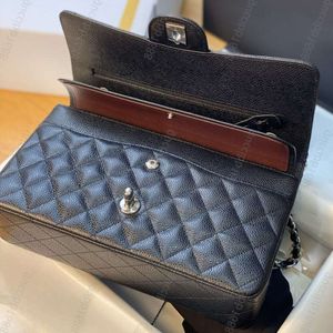 Totes 10a Mirror Quality Classic Quilted Double Flap Bag 25cm Medium Top Tier äkta läderkaviar Lambskin Black Pures Shoulder DUSD 669ESS