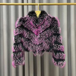 Женская зимняя теплая новая меховая куртка из искусственного меха, модная короткая высококачественная окрашенная куртка из натурального меха енота, женскаяL231007