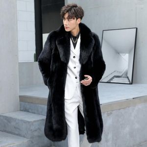 Men's Trench Coats Jacket Cardigan Mid Long Coat Thicken Warm Faux Fur Soft Fluffy Fuzzy Parka Overcoat Brand Stylish Luxury Outwears