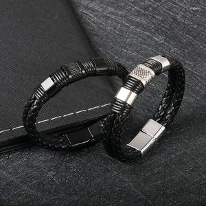 Charm-Armbänder, doppelschichtiges gewebtes Lederarmband für Männer, verschiedene Farben, Edelstahl, handgefertigt, Magnetverschluss, Geschenk